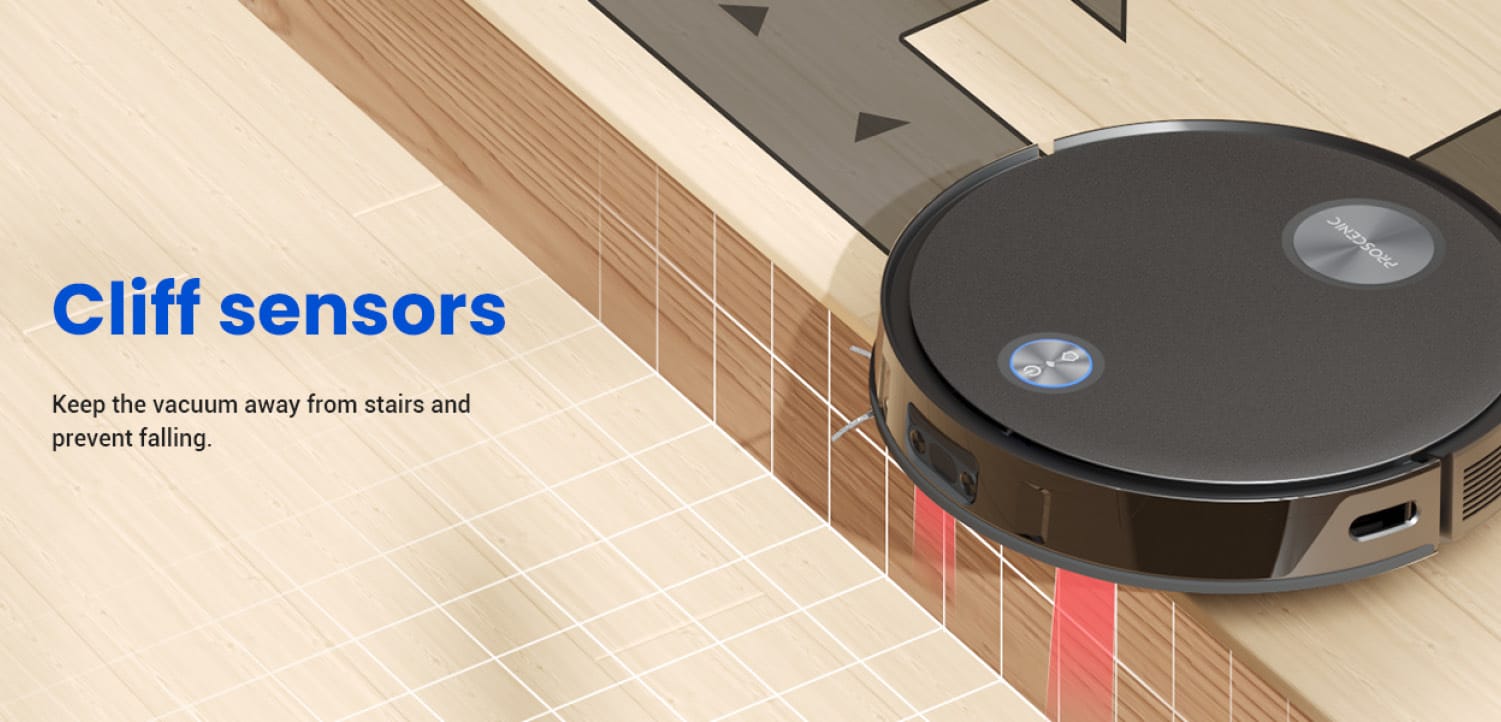 Proscenic V10 - Dank Absturzsensoren fällt er nicht die Treppen herunter