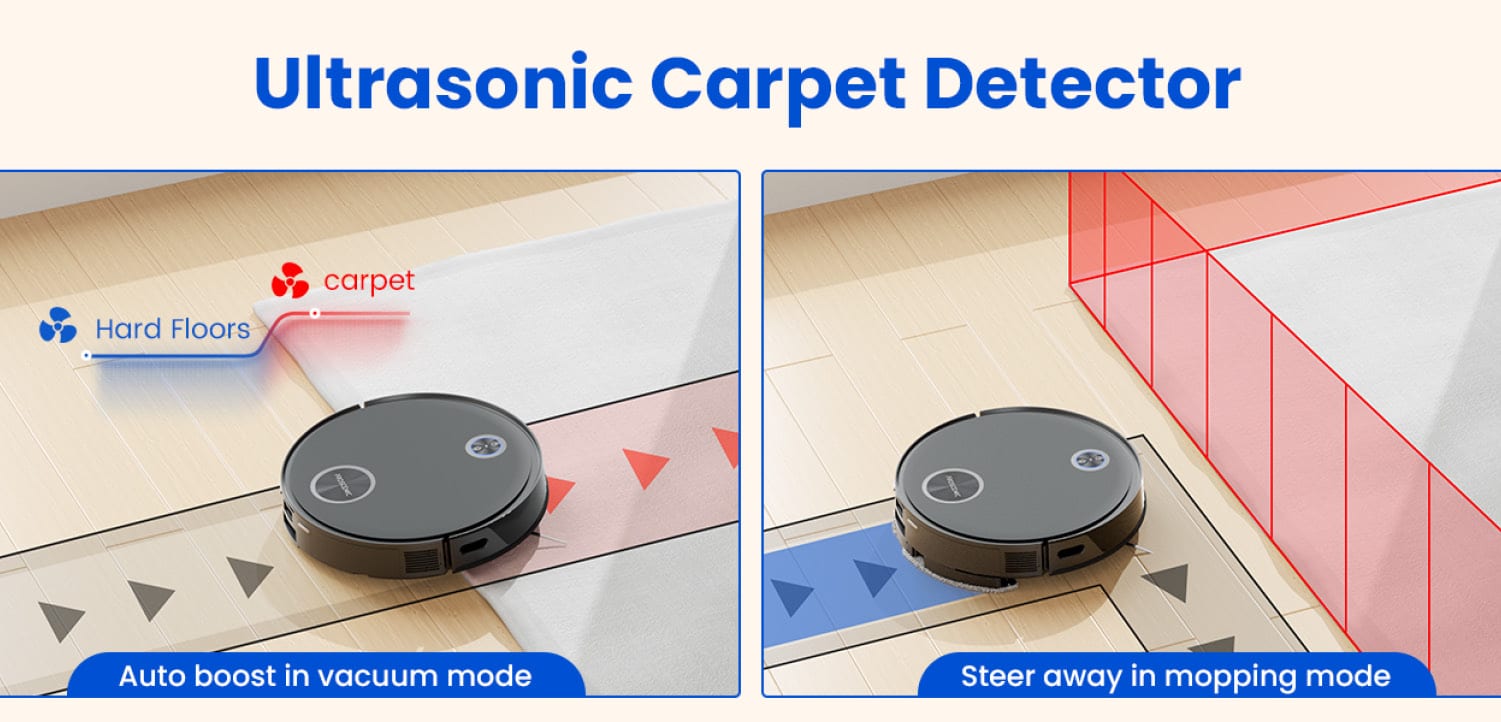 Proscenic V10 - Er erhöht auf Teppichboden automatisch die Saugleistung