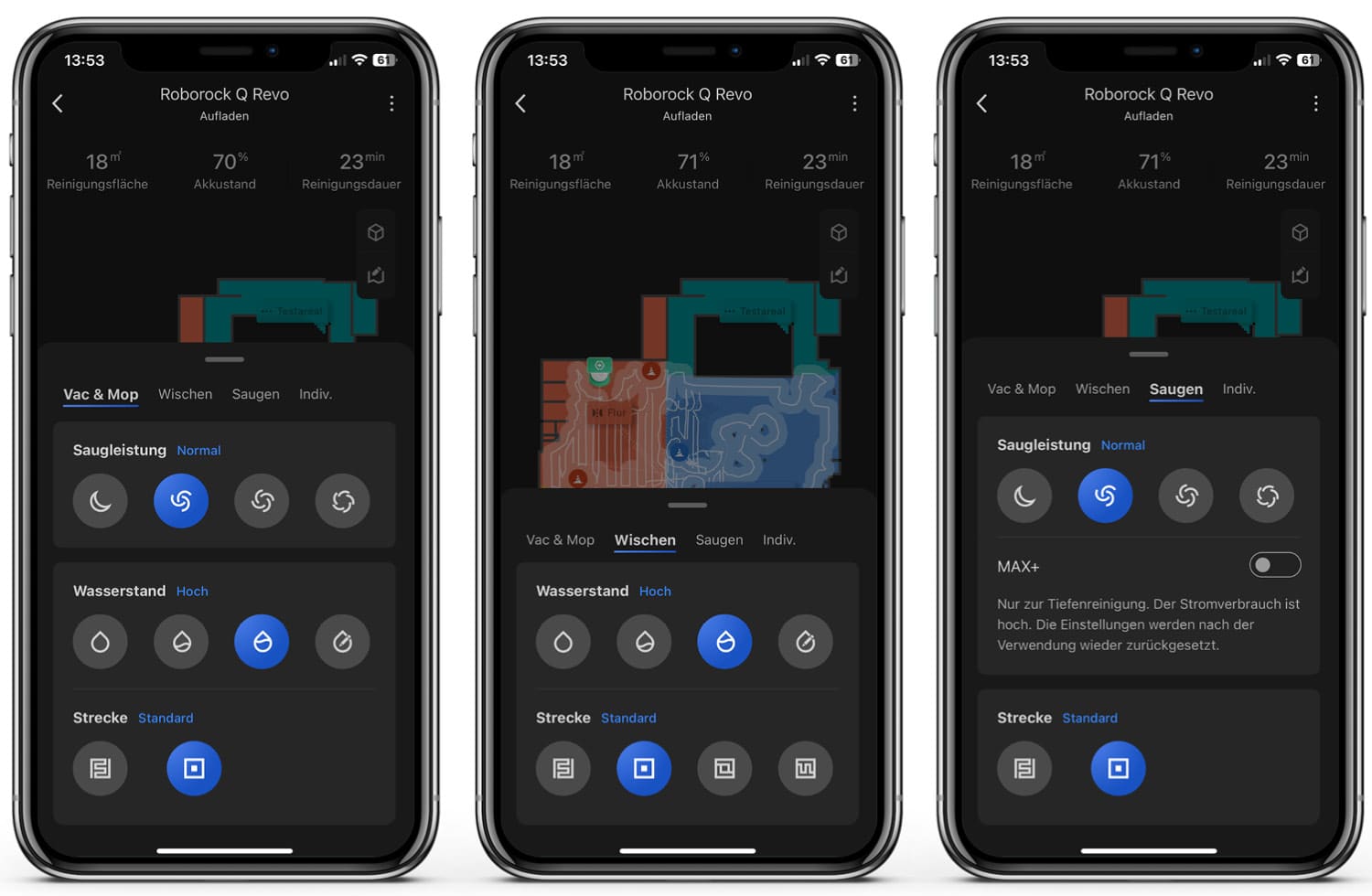 Roborock Q Revo - App - Die Reinigungseinstellungen