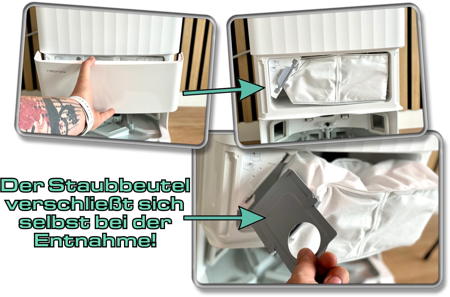 Roborock Q Revo - Der Staubbeutel verschließt sich bei der Entnahme