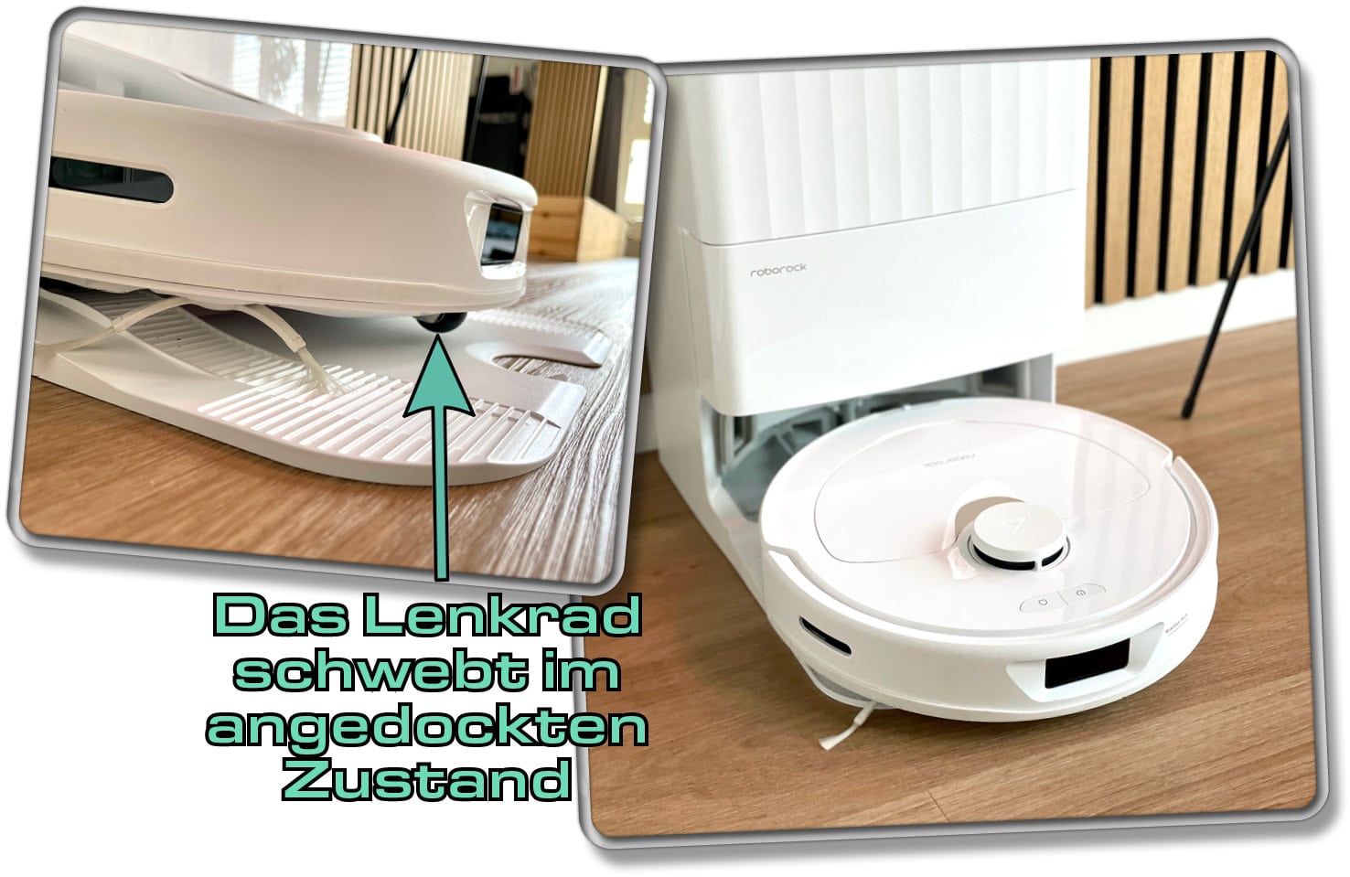 Roborock Q Revo - Ist der Roboter auf seiner Station angedockt, schwebt das Lenkrad in der Luft