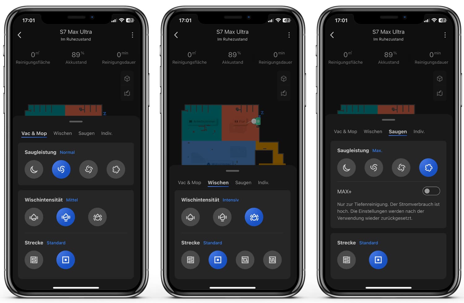 Roborock S7 Max Ultra - App - Die Reinigungsmöglichkeiten