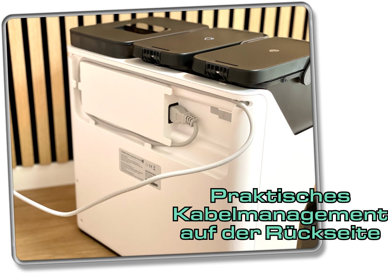 Auf der Rückseite der Reinigungsstation befindet sich ein praktisches Kabelmanagement