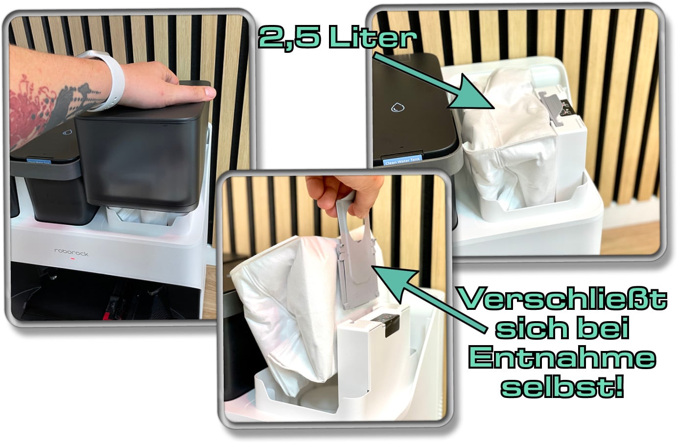 Die Reinigungsstation des Roborock S7 Max Ultra wäscht nicht nur die Mopps aus, sondern entleert auch den Staubbehälter