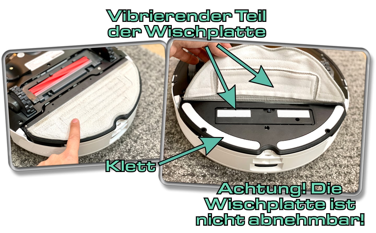 Beim Wechseln des Wischpads, musst du den Saugroboter herumdrehen!
