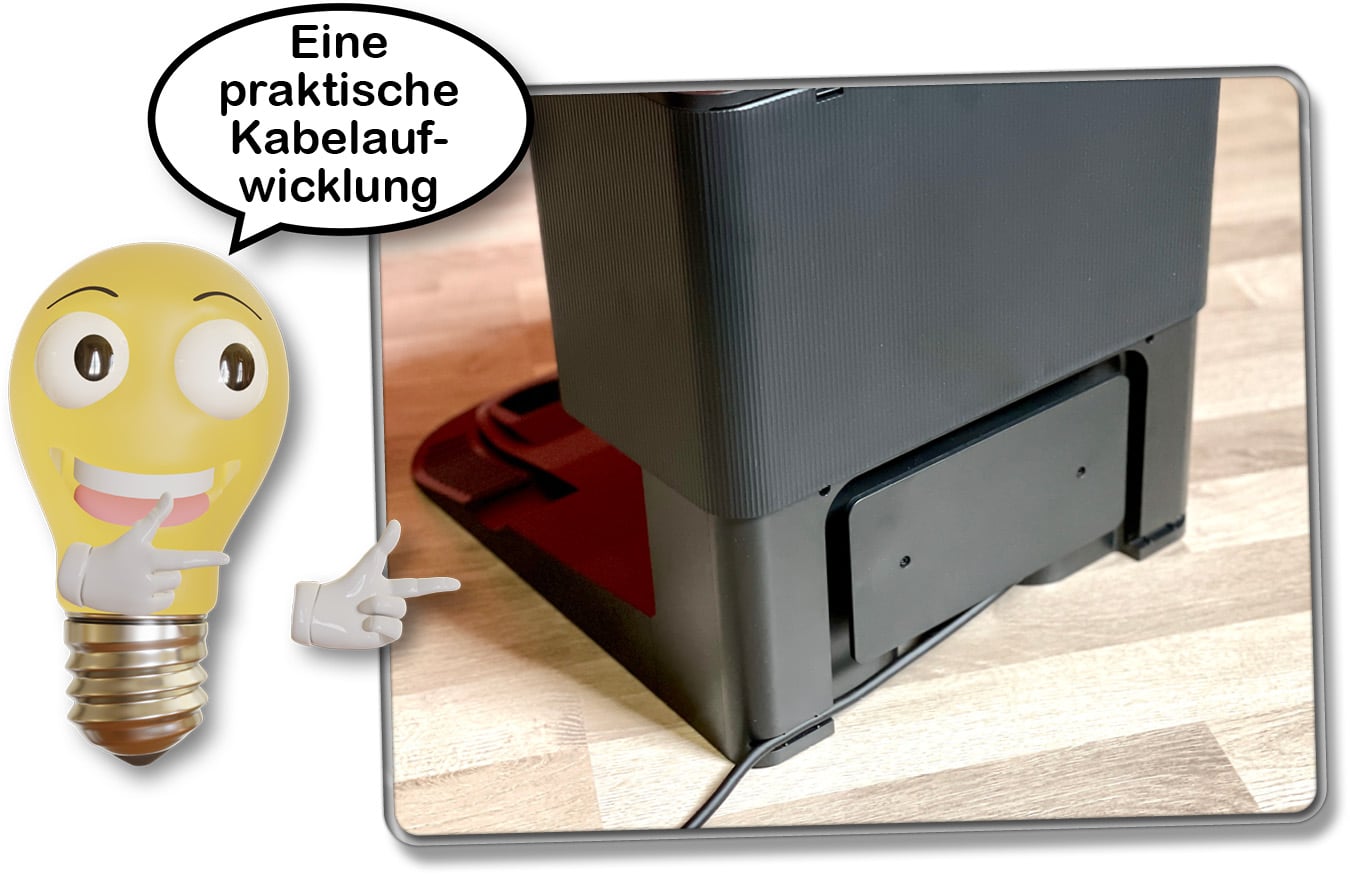 Auf der Rückseite der Absaugstation kann man praktisch das überschüssige Kabel aufwickeln. 