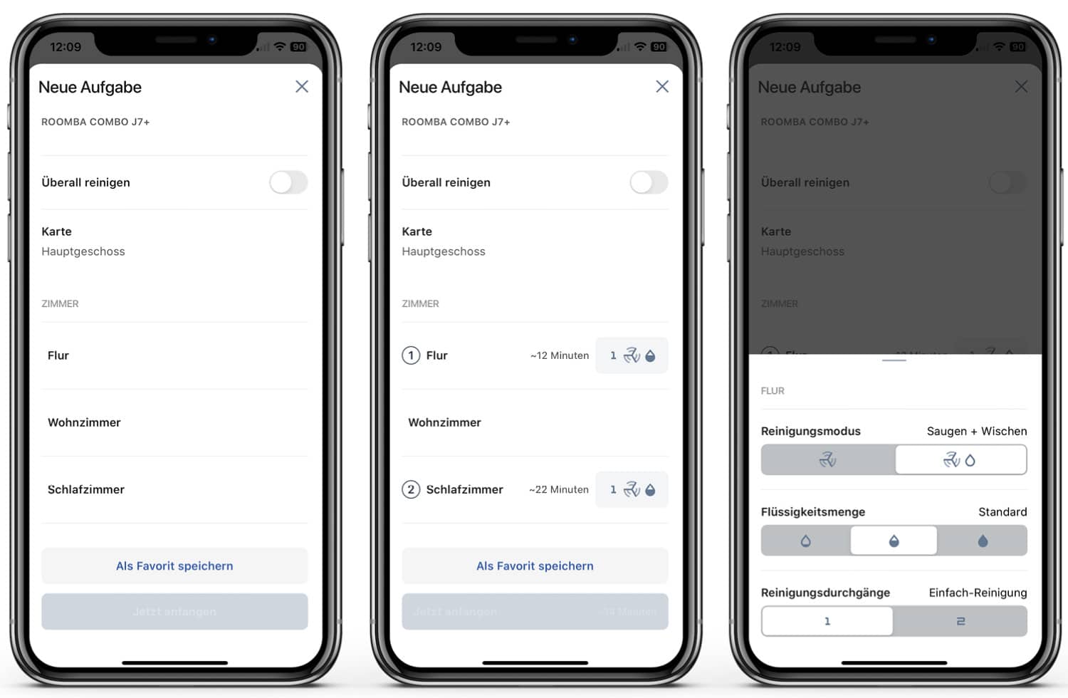 iRobot Roomba Combo j7+ - App - Reinigungseinstellungen