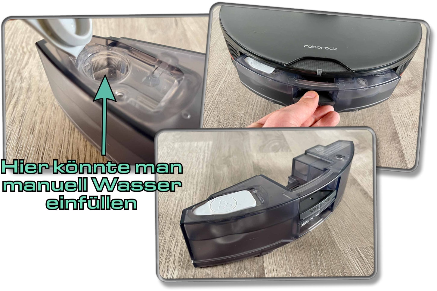Der Wassertank des Roborock S7 MaxV Ultra wird automatisch durch die Station mit Frischwasser befüllt. Man kann ihn entnehmen und sogar selbst mit Wasser befüllen.