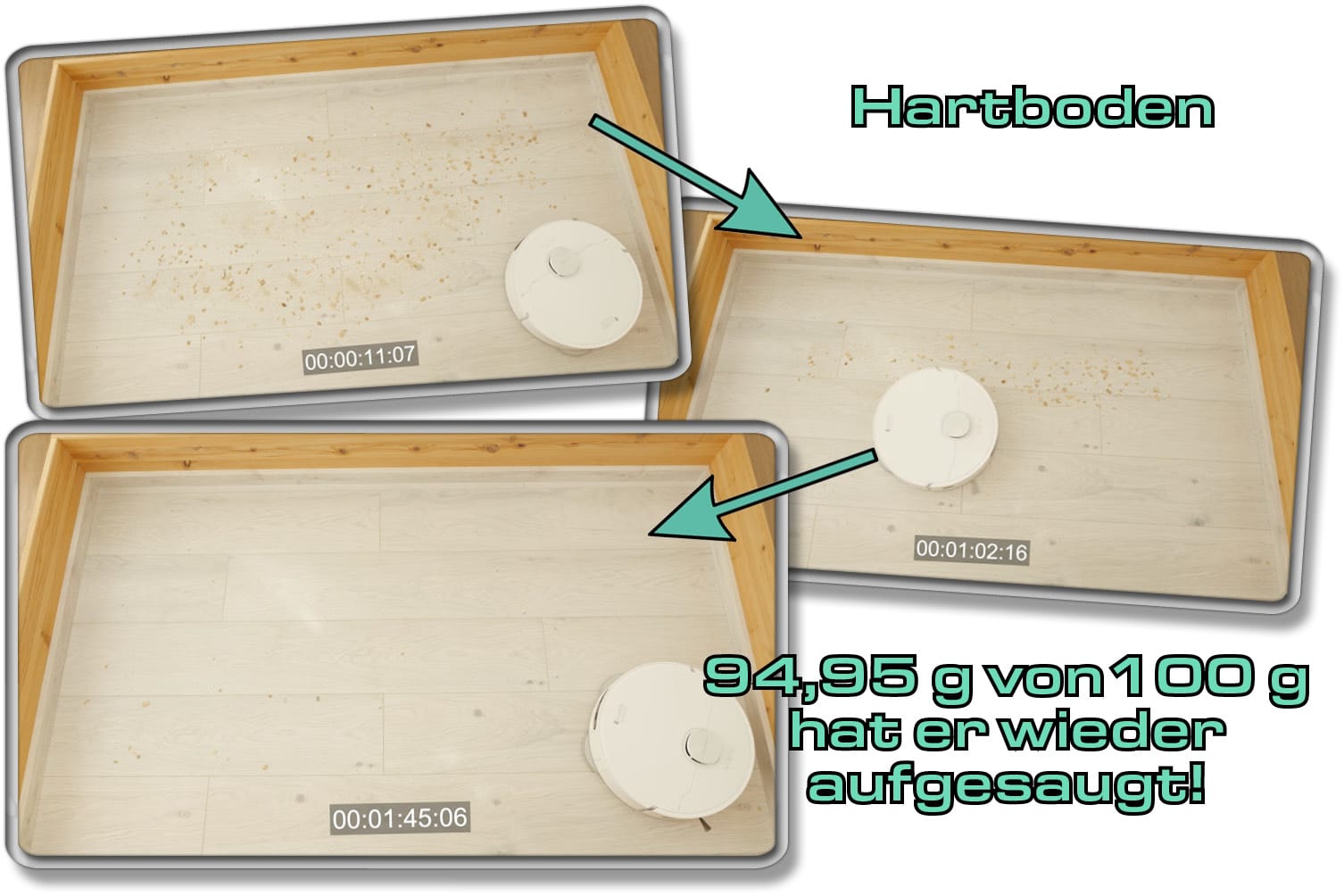 In unserem Saugleistungstest auf Hartboden hat der Dreame L10 Ultra ein angemessenes Ergebnis abgeliefert