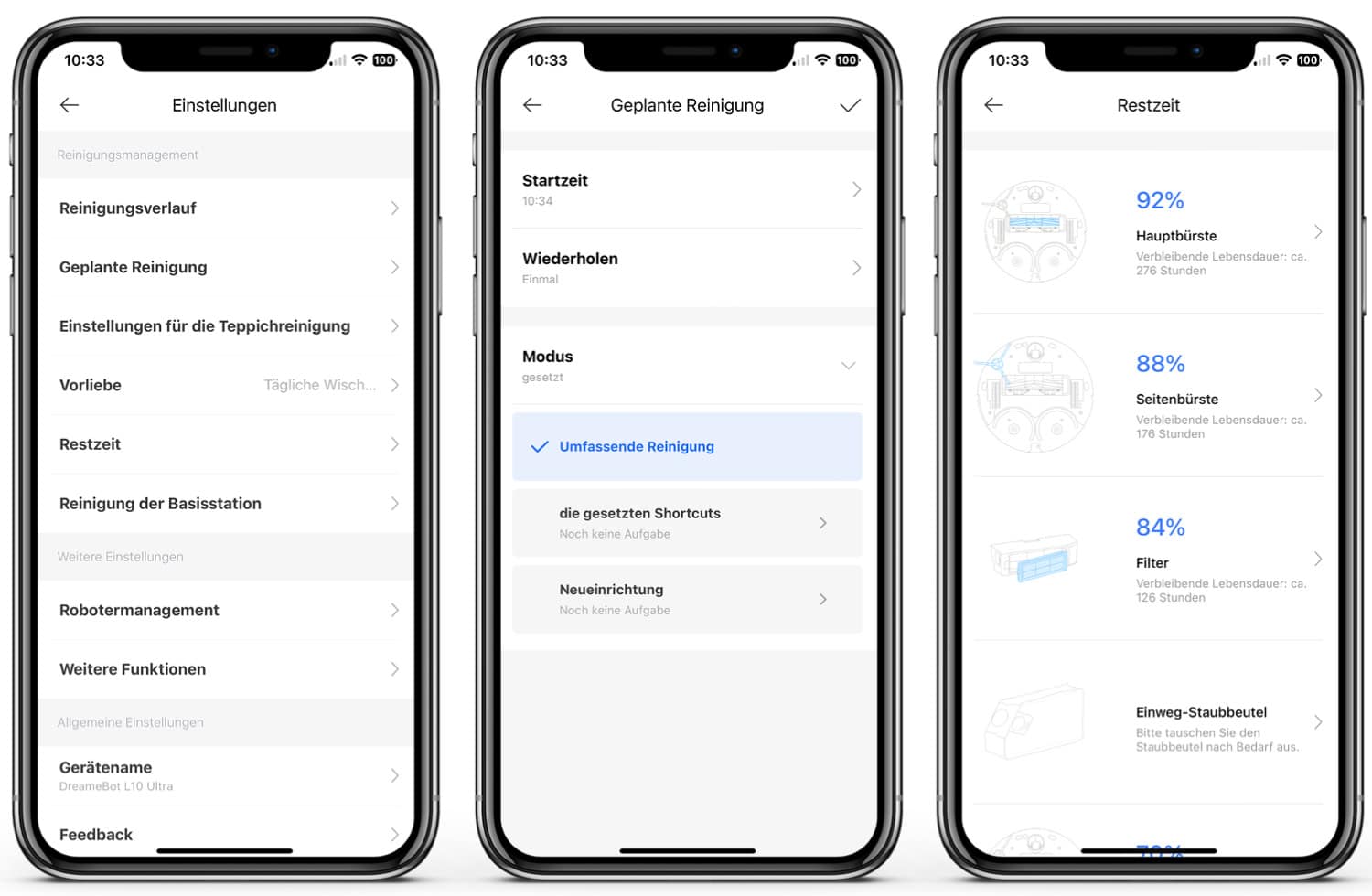 In der App kannst du zudem den Dreame L10 Ultra automatisieren, in Reinigungsprotokolle einsehen oder die Wartung der Verschleißteile planen.