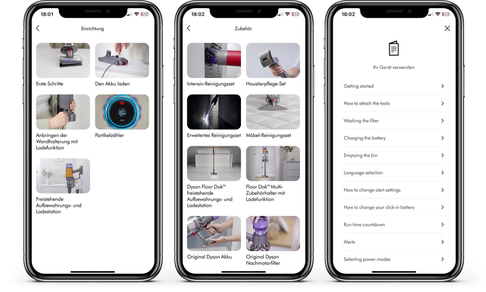 In der App wird erklärt, wie der Akkusauger funktioniert und wie man ihn wartet.