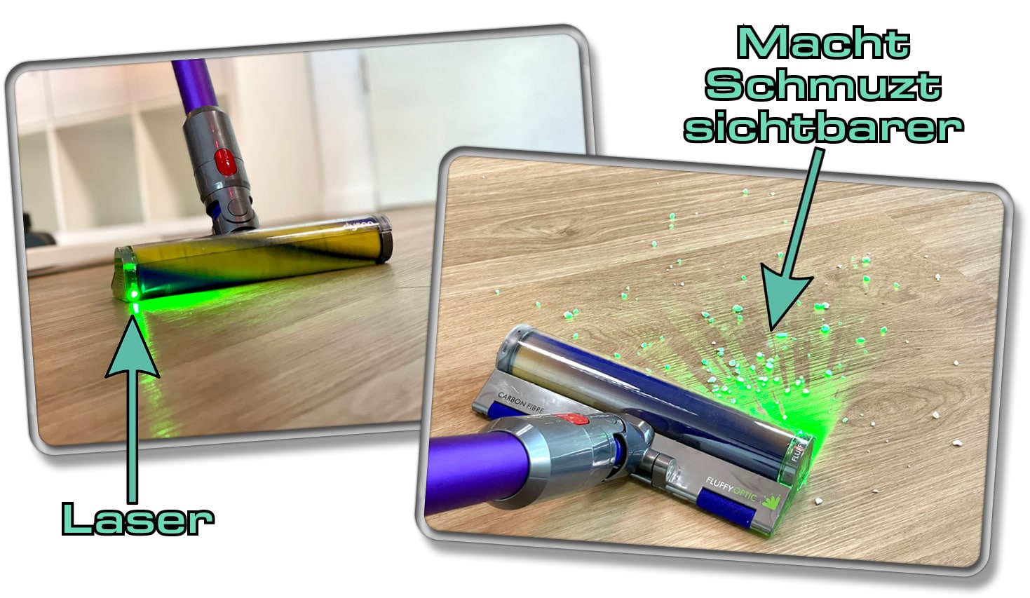 Dyson Gen5detect Absolute - Die Fluffy Optic Düse des Akkusaugers macht dank ihres Lasers Schmutz sichtbar