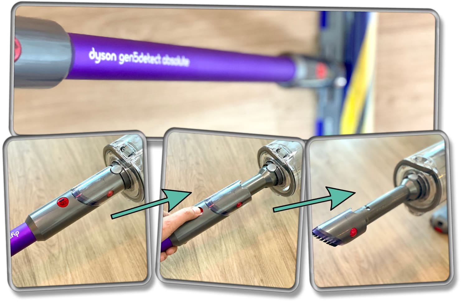 Dyson Gen5detect Absolute - Im Inneren des Saugrohrs versteckt sich eine Fugendüse mit Borsten, die man somit immer dabei hat!