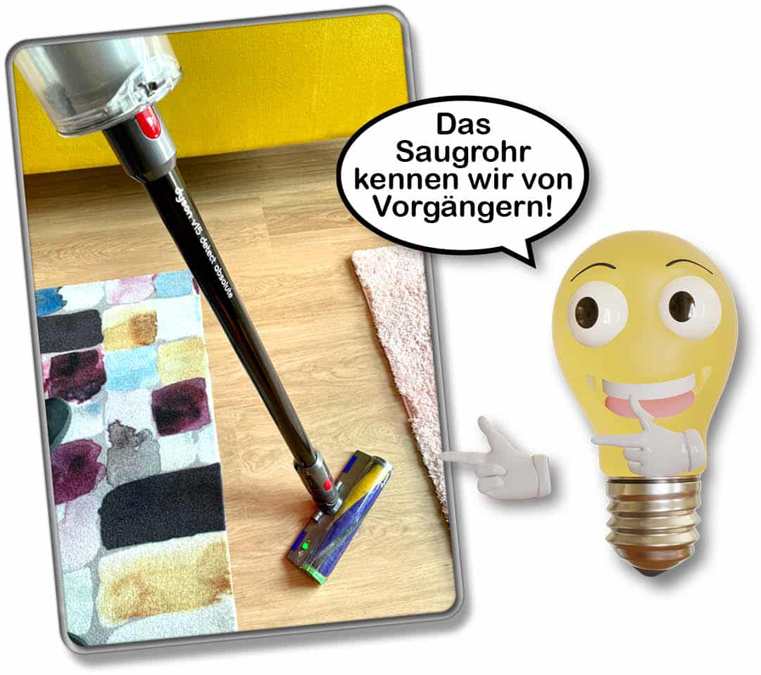 Dyson V15 detect Absolute - Das Saugrohr kennen wir von Vorgängern. Es ist Schwarz gehalten, was eher untypisch für Dyson ist.