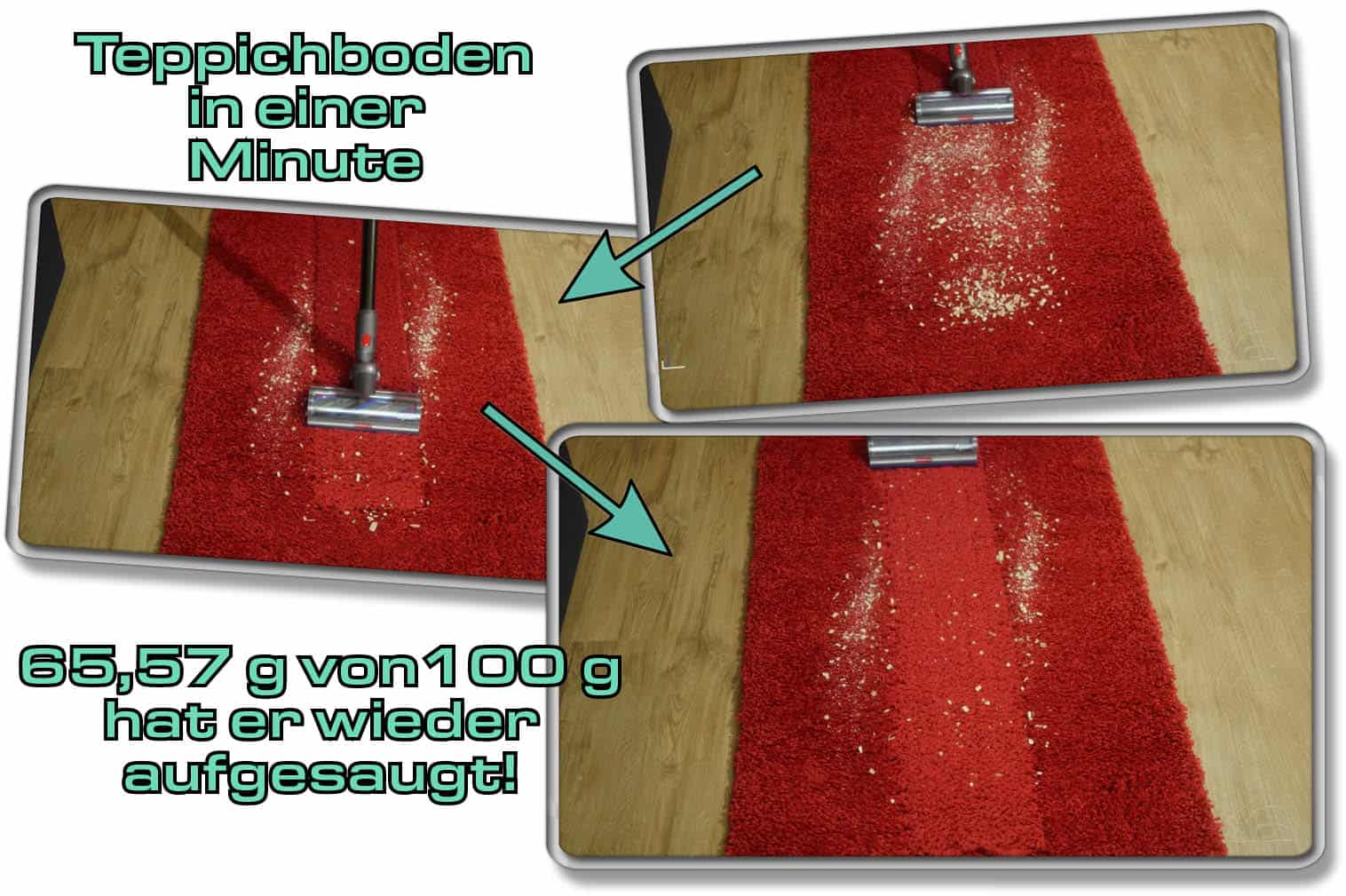Dyson V15 detect Absolute - Das sind unsere Saugleistungsergebnisse aus dem Test auf Teppichboden