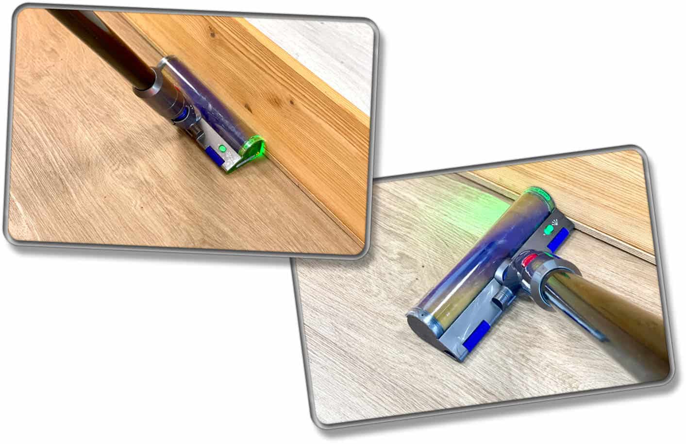 Dyson V15 detect Absolute - Die Bürsten kommen zwar nicht ganz an den Rand, dennoch werden sie, dank der starken Saugleistung, sauber.