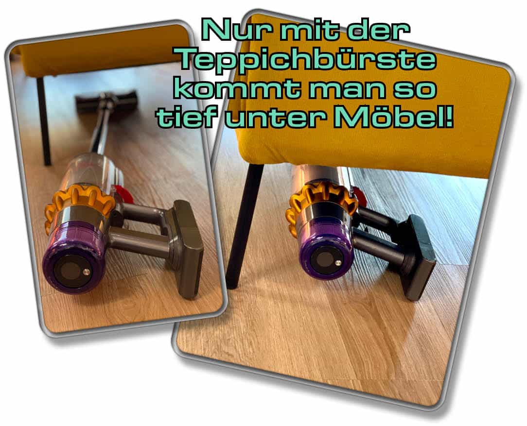 Dyson V15 detect Absolute - Die Teppichbürste ist die flexiblere von beiden Bodendüsen.