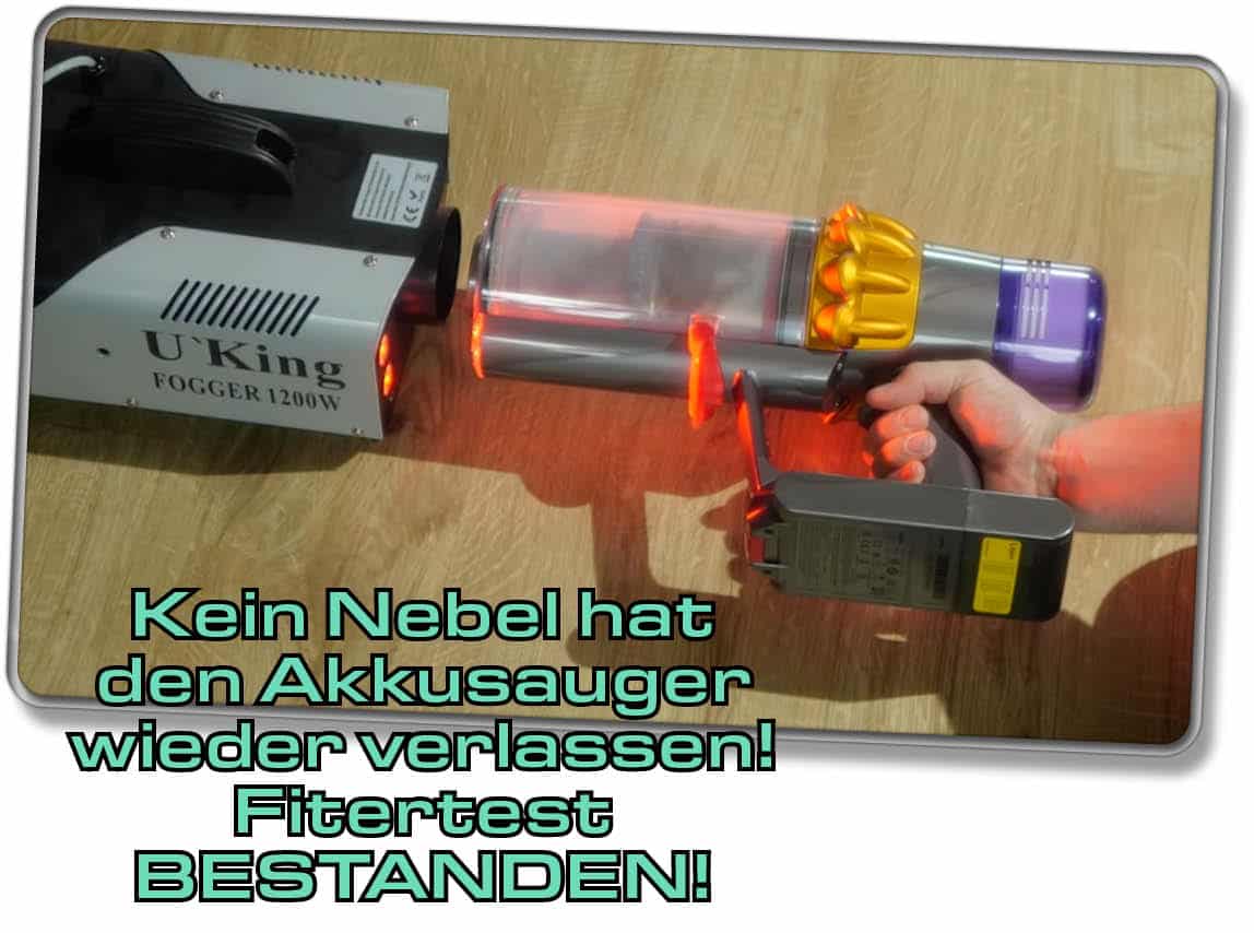 Dyson V15 detect Absolute - In unserem Filtertest kam nirgendswo mehr Nebel heraus. Er hat den Filtertest bestanden.