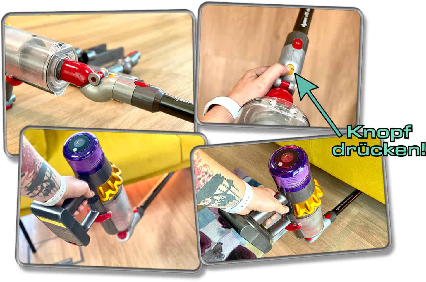 Dyson V15 detect Absolute - Mit dem mitgelieferten Knickgelenk, kommt der Akkustaubsauger unter tiefe Möbel!