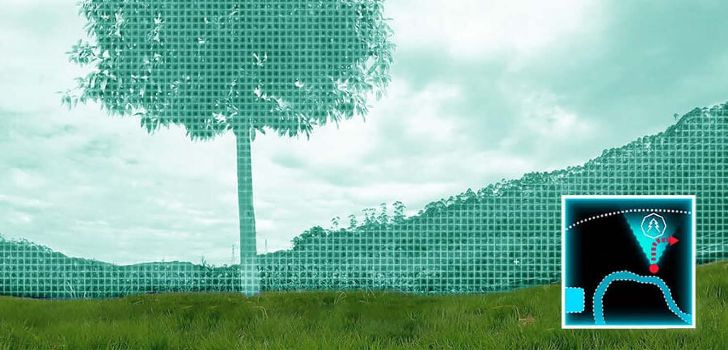 RoboUP Mähroboter - Die Hindernisserkennung erkennt Objekte schon frühzeitig und weicht ihnen aus