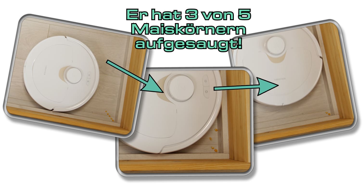 Roborock Q Revo - In unserem Test konnte er 3 von 5 Maiskörnern aus der Ecke saugen