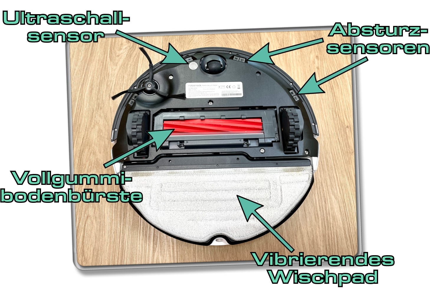 Roborock S7 Max Ultra - Die Unterseide des Saugroboters offenbart viele Features.