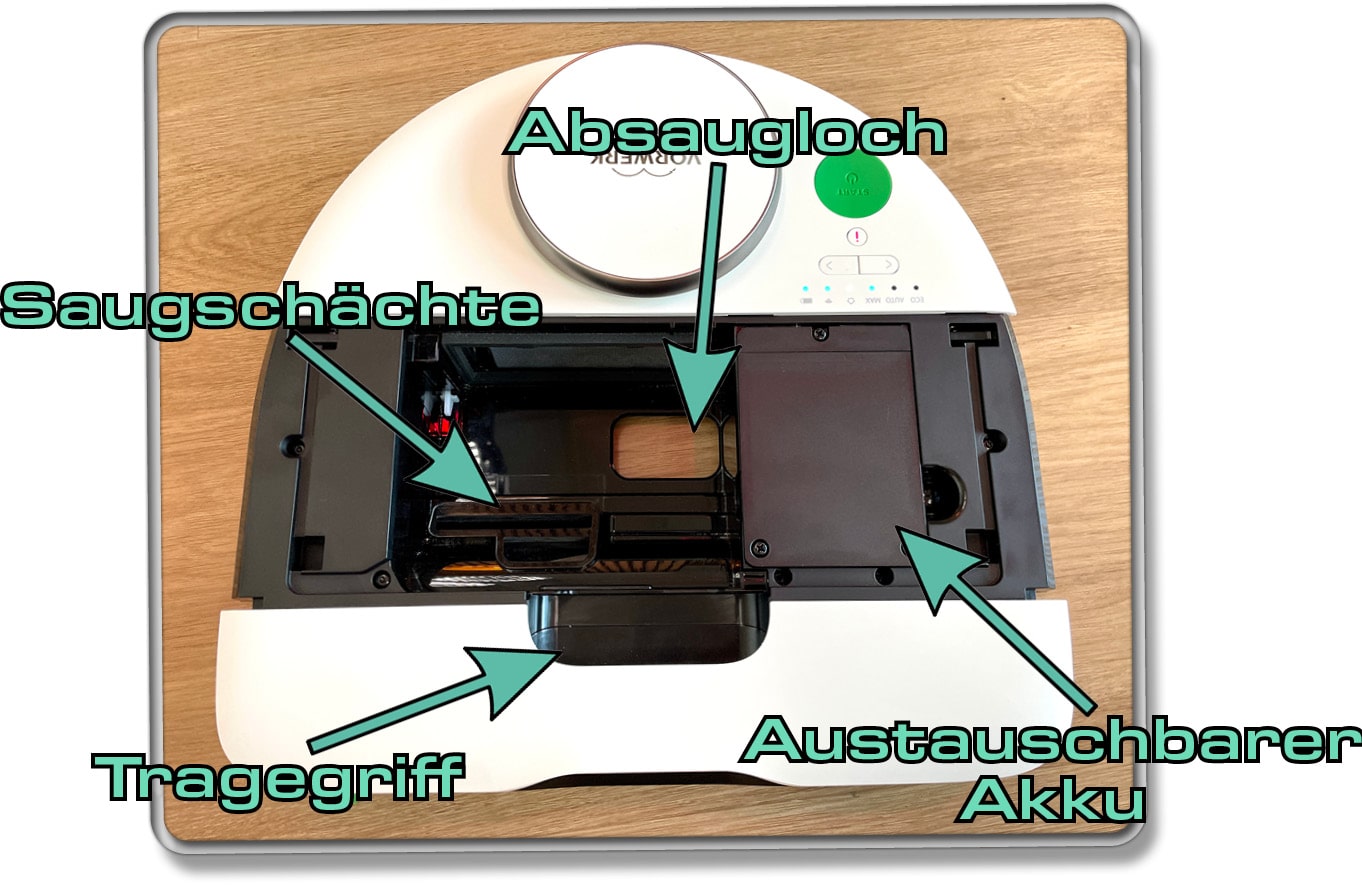 Unter dem Staubbehälter des Kobold VR7 sitzt der auswechselbare Akku.