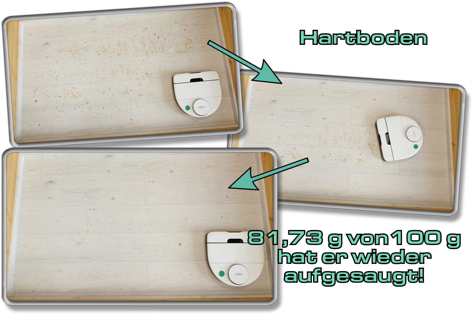 Auf Laminat hat er, im Gegensatz zur Konkurrenz, schlechter abgeschnitten.