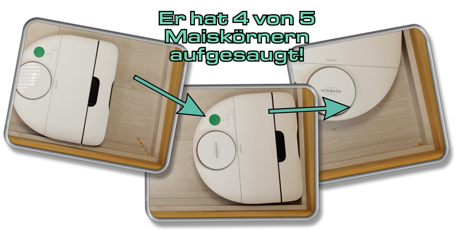 In der Eckenreinigung konnte der Kobold VR7 in unserem Test vier von fünf Maiskörnern aus einer Ecke saugen.