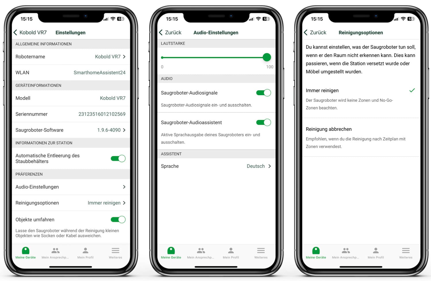 Vorwerk Kobold VR7 mit Service-Station - App - Die Einstellungen