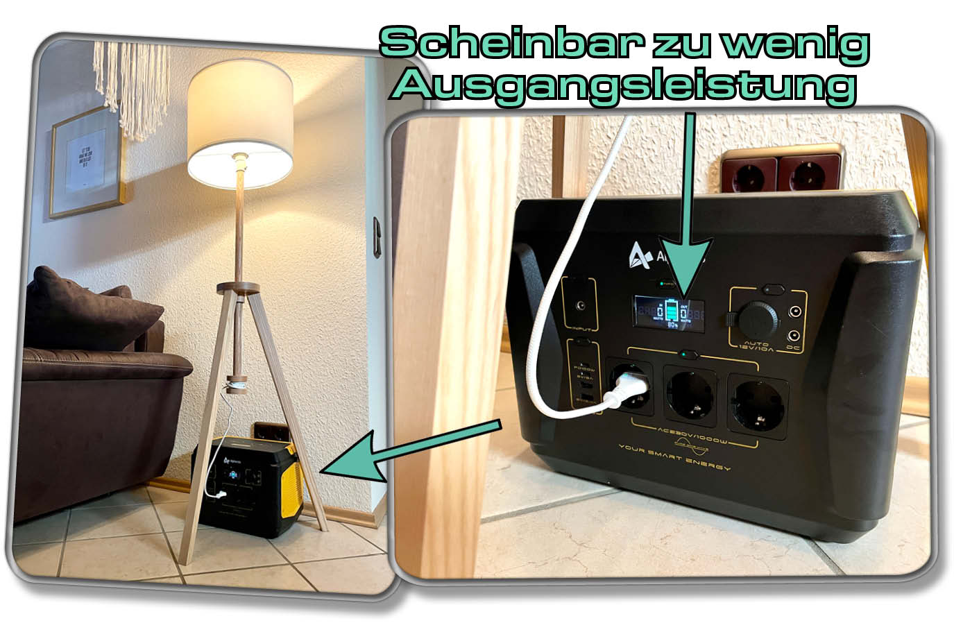 AlphaESS BlackBee1000 - Verbraucht das angeschlossene Gerät zu wenig Strom, dann zeigt die PowerStation gar keine Ausgangsleistung an