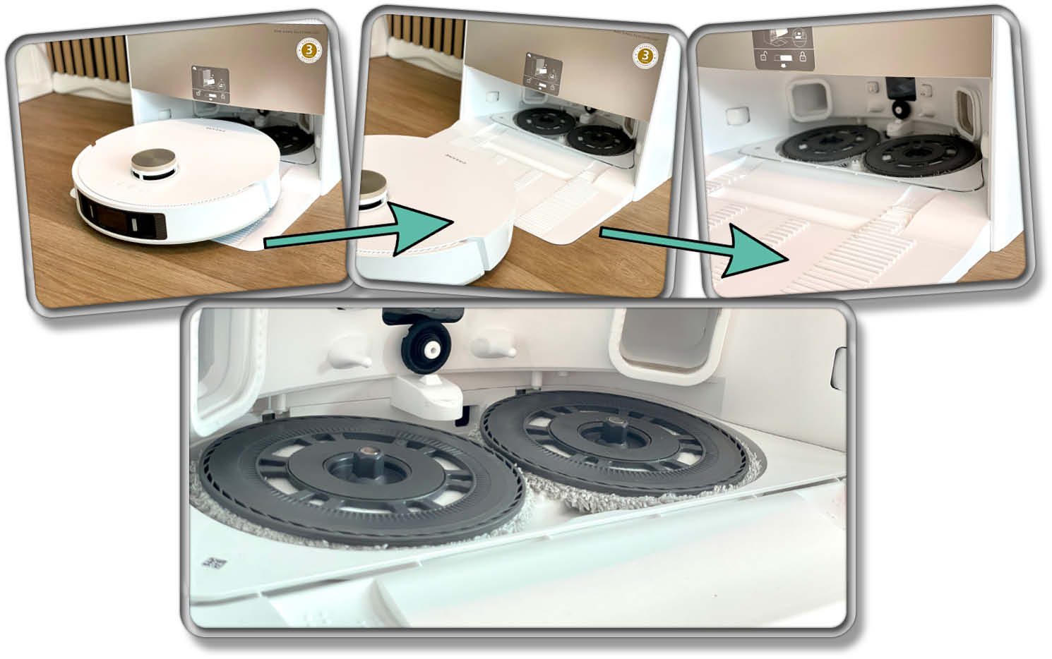 Der Dreame L20 Ultra kann automatisch seine Wischmopps in der Station ablegen und wieder aufnehmen