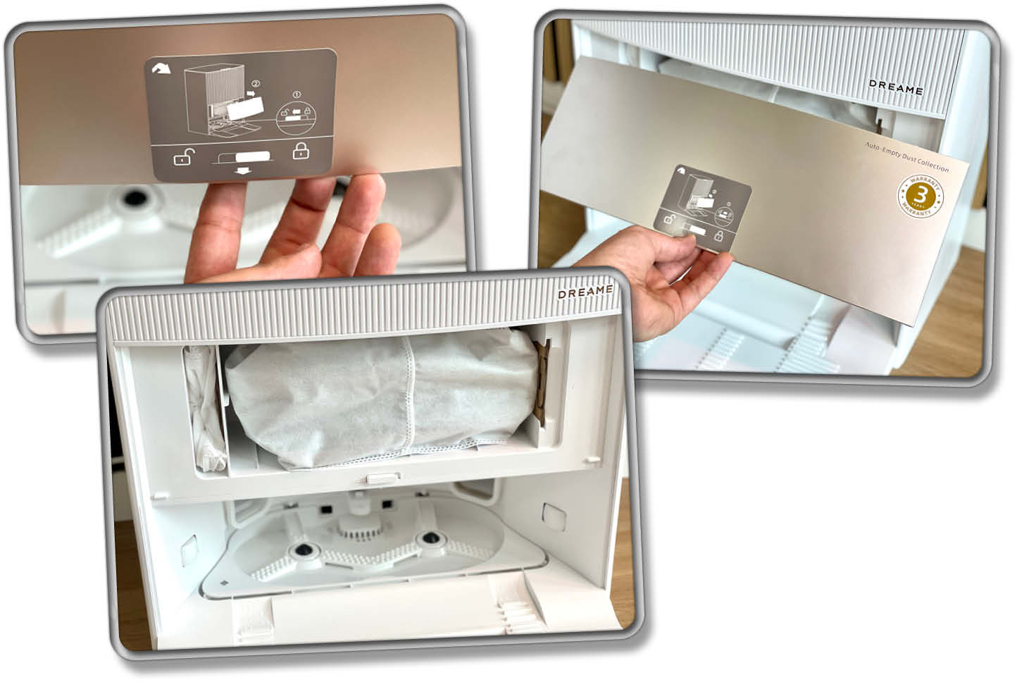 Die Absaugvorrichtung des Dreame L20 Ultra verbirgt sich unter der goldenen Abdeckung