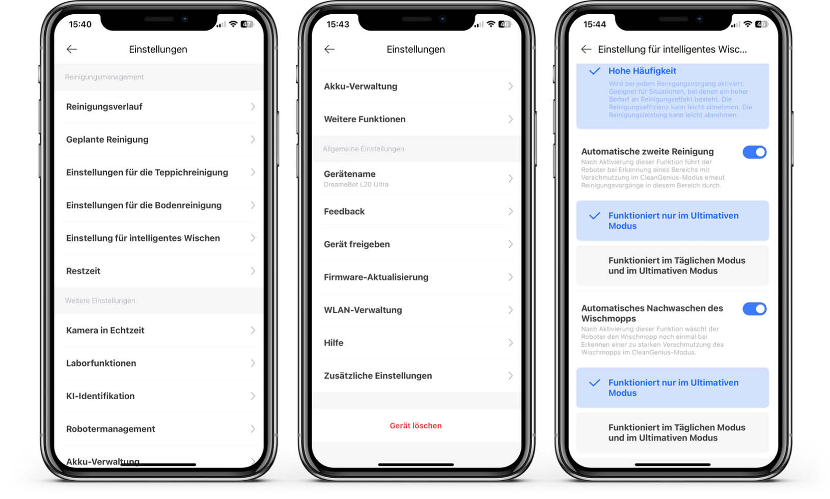 Dreame L20 Ultra - App - Einstellungen