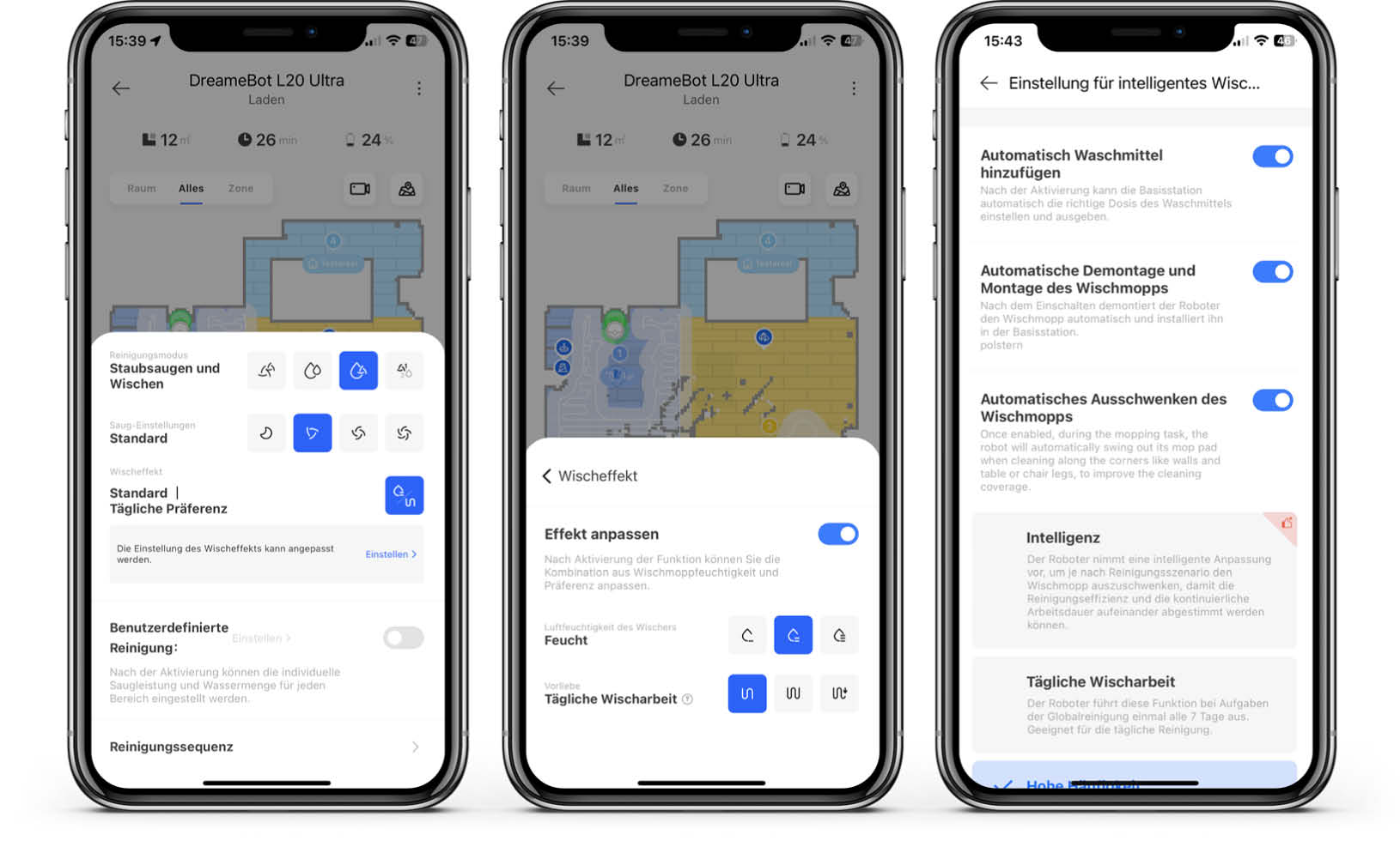 Dreame L20 Ultra - App - Reinigungsmöglichkeiten