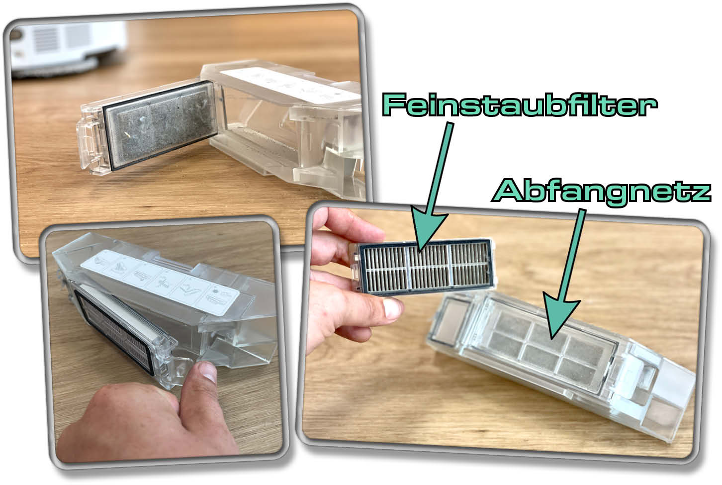 Dreame L20 Ultra - Der Staubbehälter ist mit einem Staubfilder ausgestattet, der von einem Abfangnetz vor groben Schmutz geschützt ist.