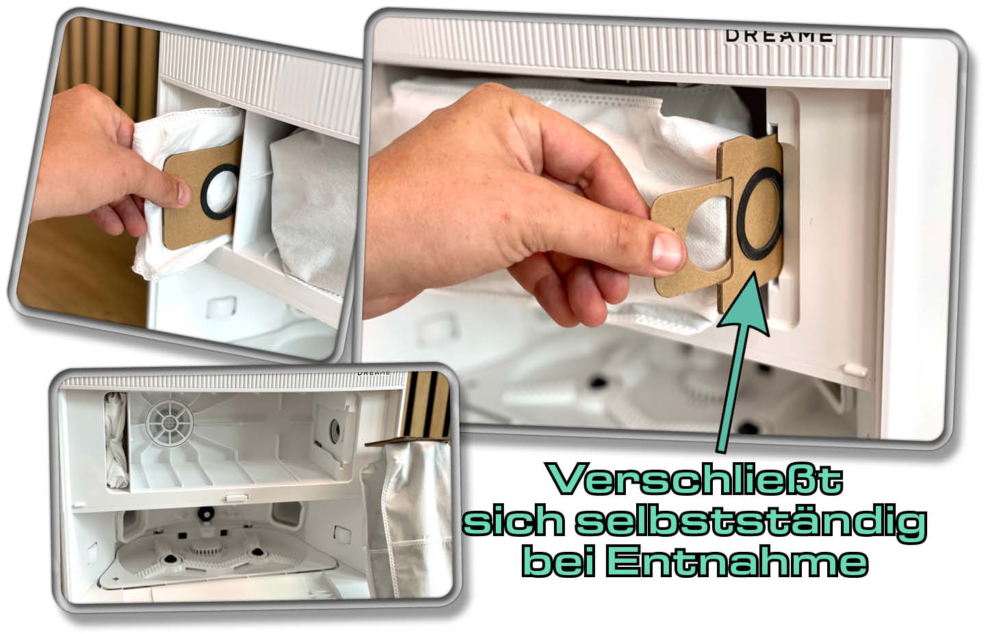 Dreame L20 Ultra - Der Staubbeutel verschließt sich bei Entnahme selbst