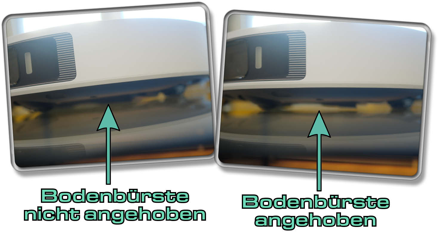 Dreame L20 Ultra - Im reinen Wischmodus hebt der Saugroboter seine Bodenbürste in die Höhe, damit diese nicht in Berührung mit flüssigen Verschmutzungen kommt