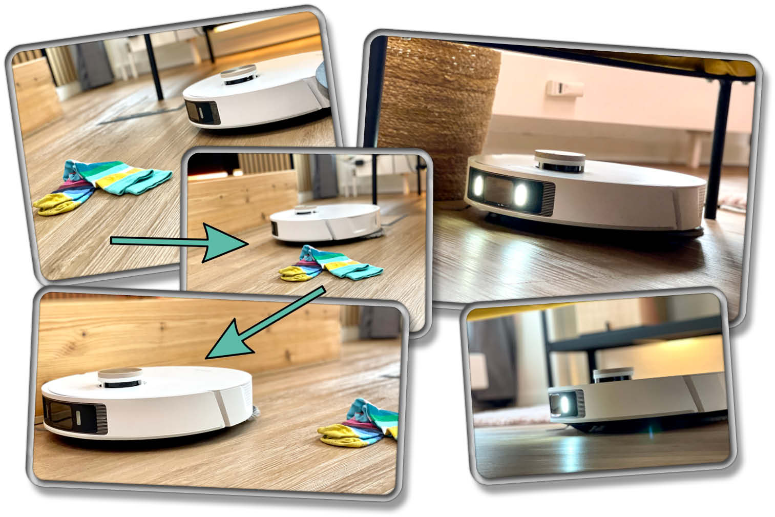 Dreame L20 Ultra - Unsere ausgelegten Socken wurden erkannt und unter den Möbeln schaltet er seine Scheinwerfer ein