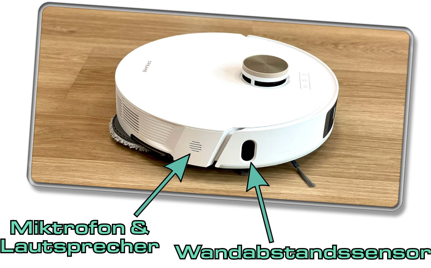 Seitlich verbirgt sich neben einem Wandabstandssensor, noch ein Lautsprecher und ein Mikrofon