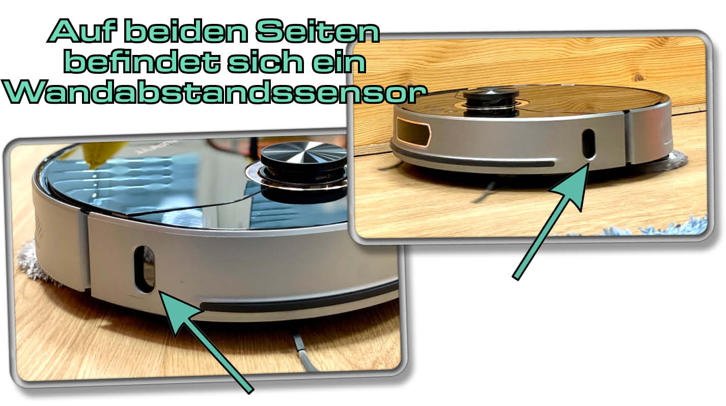 UWANT U200 - Auf beiden Seiten des Saugroboters befindet sich ein Wandabstandssensor