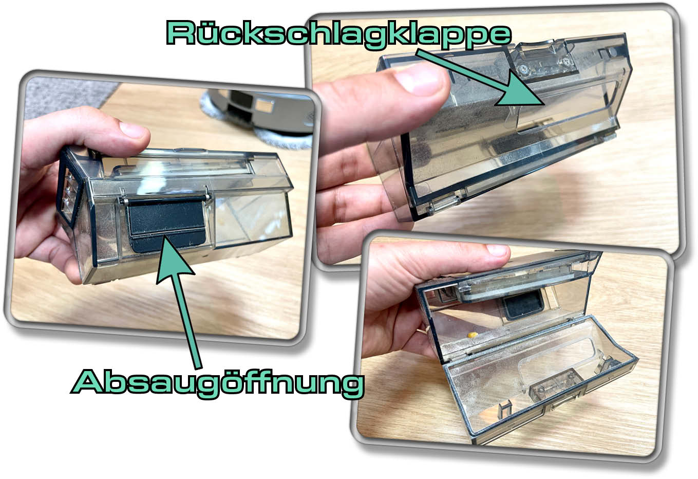 UWANT U200 - Der Staubbehälter verfügt sogar über eine Rückschlagklappe