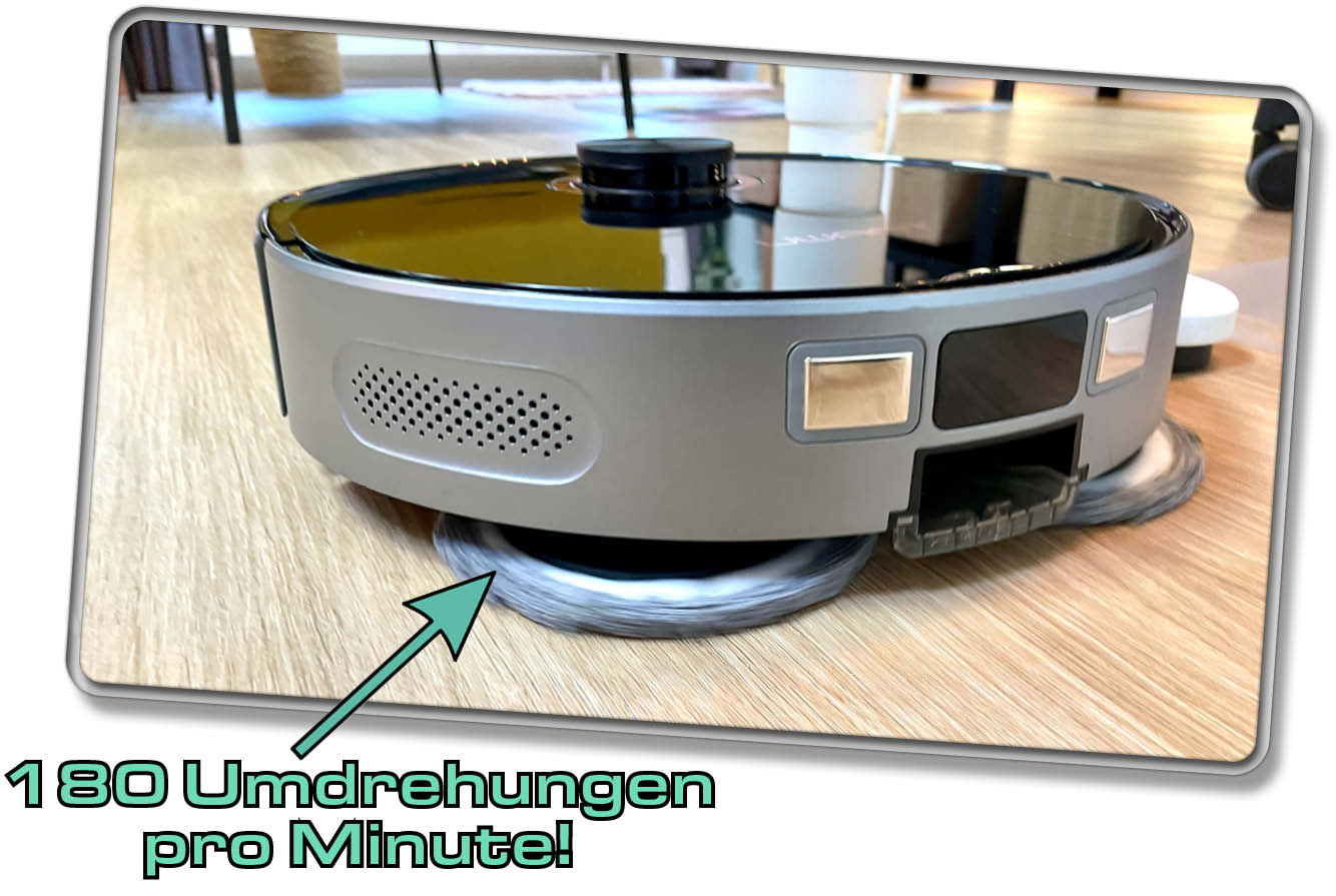 UWANT U200 - Die Wischmopps des Saugroboter rotieren mit 180 Umdrehungen pro Minute