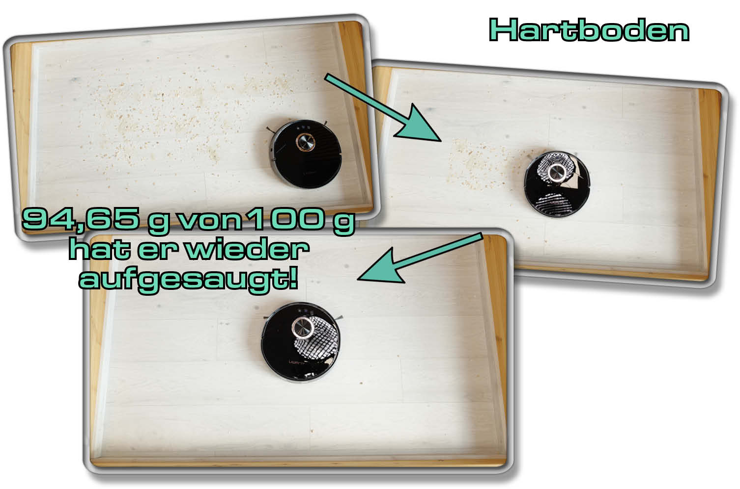 UWANT U200 - Unsere Saugleistungsergebnisse auf Hartboden