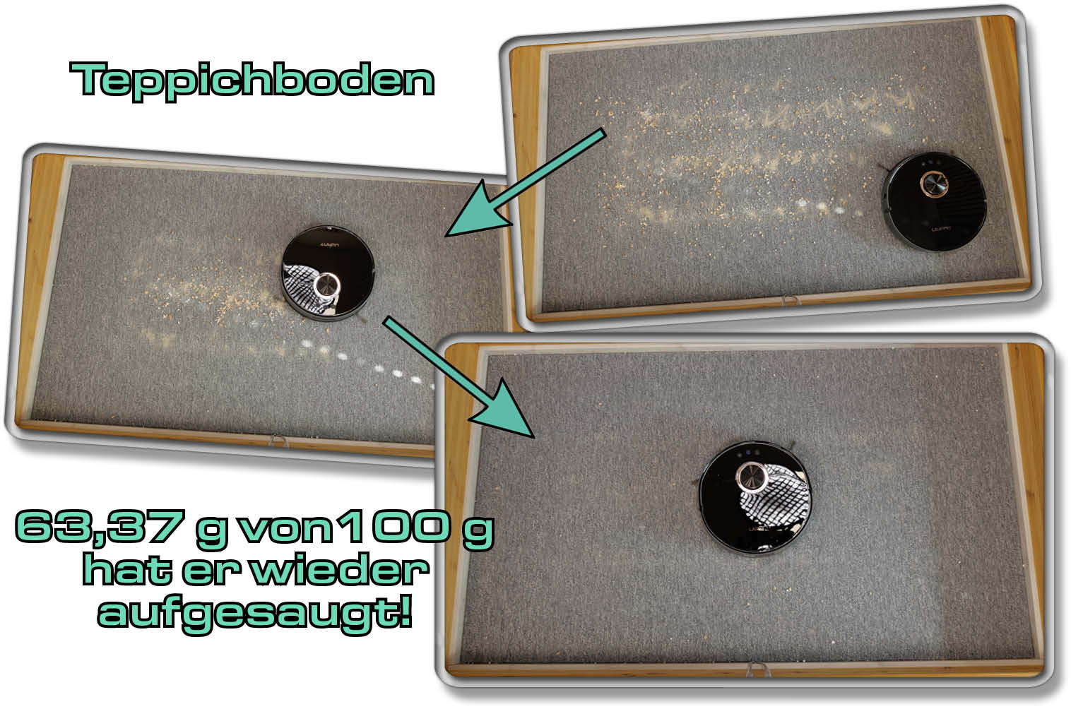 UWANT U200 - Unsere Saugleistungsergebnisse auf Teppichboden