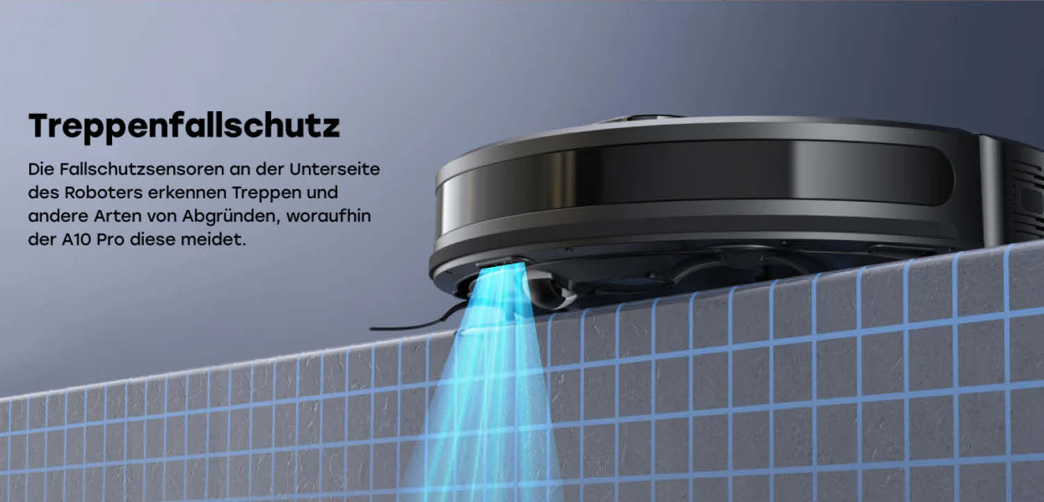 ZACO A10 Pro - Dank zahlreicher Sensoren, kann der Saugroboter keine Treppen herunterfallen