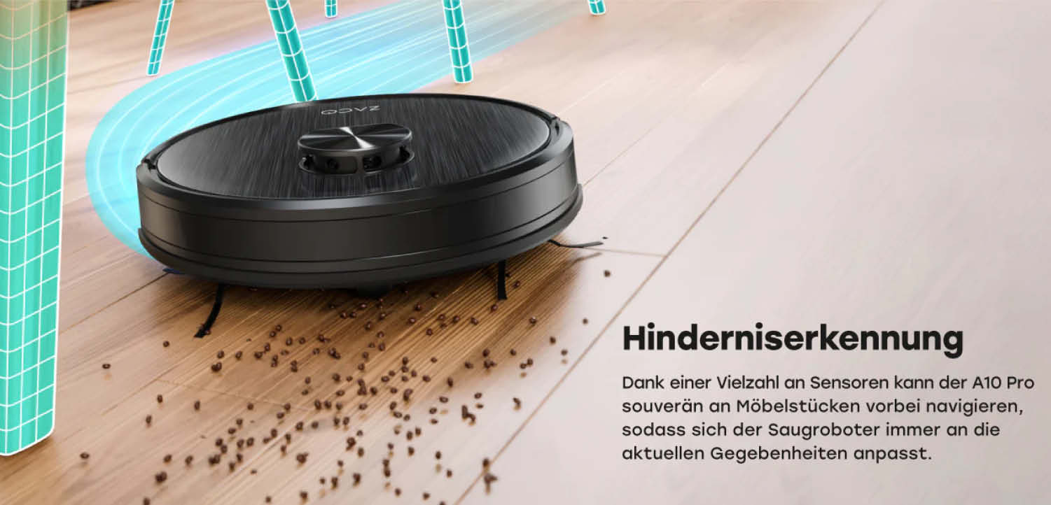 ZACO A10 Pro - Der Saugroboter erkennt Möbel und umfährt diese
