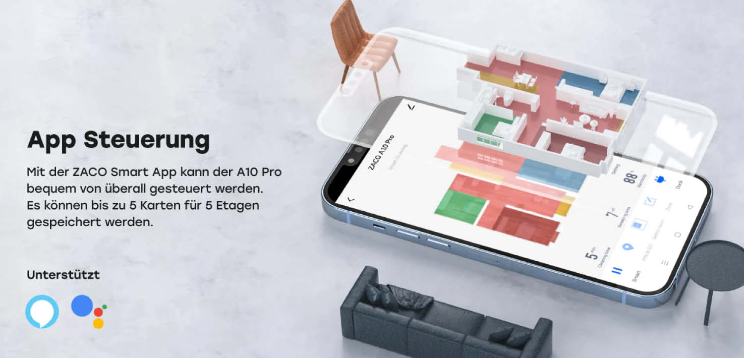 ZACO A10 Pro - Der Saugroboter lässt sich intelligent über die ZACO Smart App steuern und verwalten