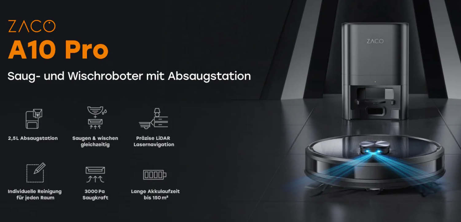 ZACO A10 Pro - Neue Saug-Wischroboter mit Absaugstation