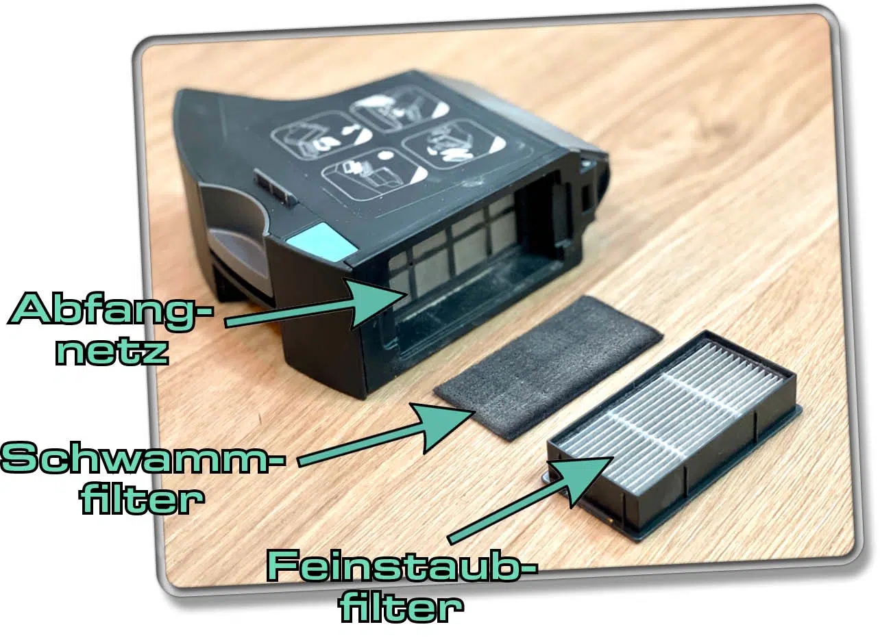 Der Staubbehälter des yeedi cube ist mit einem 3-Filter-System ausgestattet, was den Saugroboter für Allergiker idealisiert